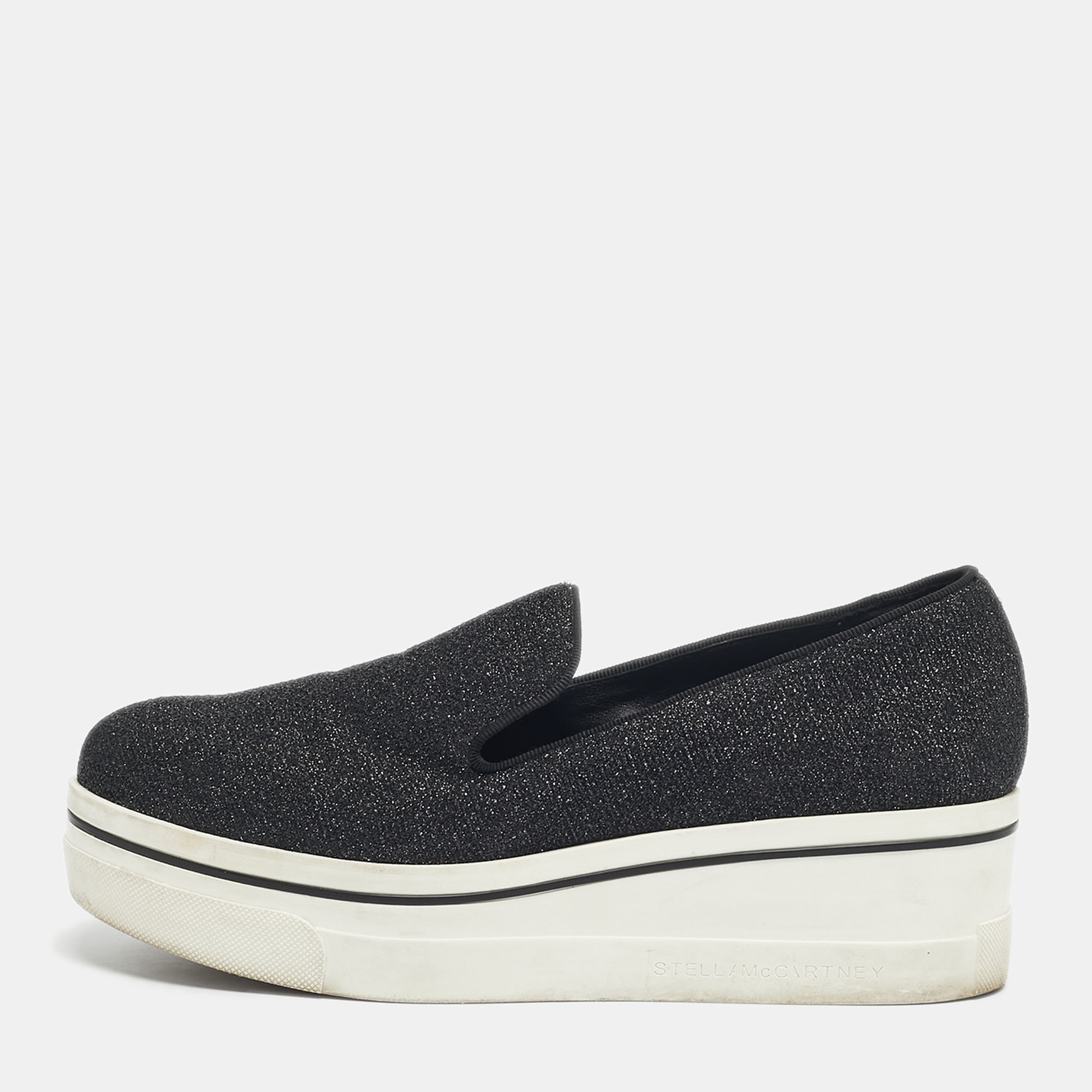 

Stella McCartney Black Glitter Binx Star Slip On Sneakers Size