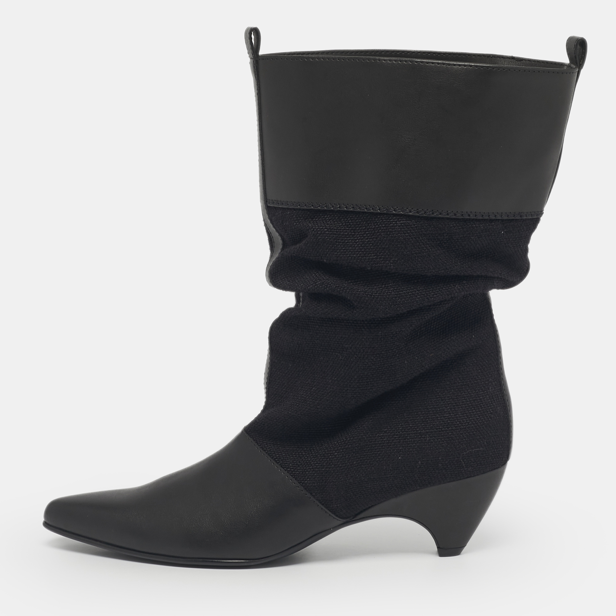 Pre-owned Stella Mccartney Black Canvas And Faux Leather Slouchy Ankle Length Boots Size 36