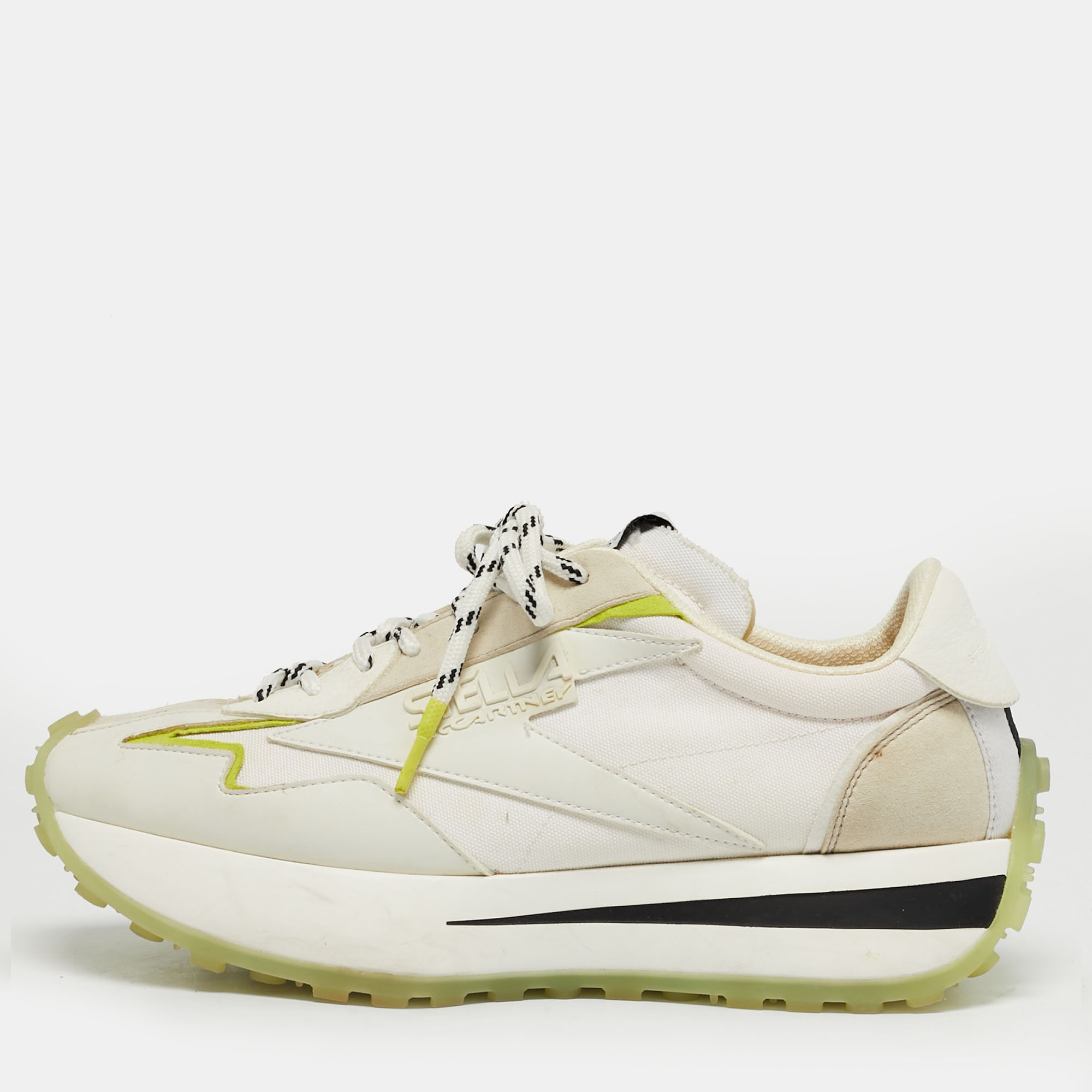 Pre-owned Stella Mccartney Tricolor Canvas And Faux Leather Eclypse Lace Up Sneakers Size 40 In White