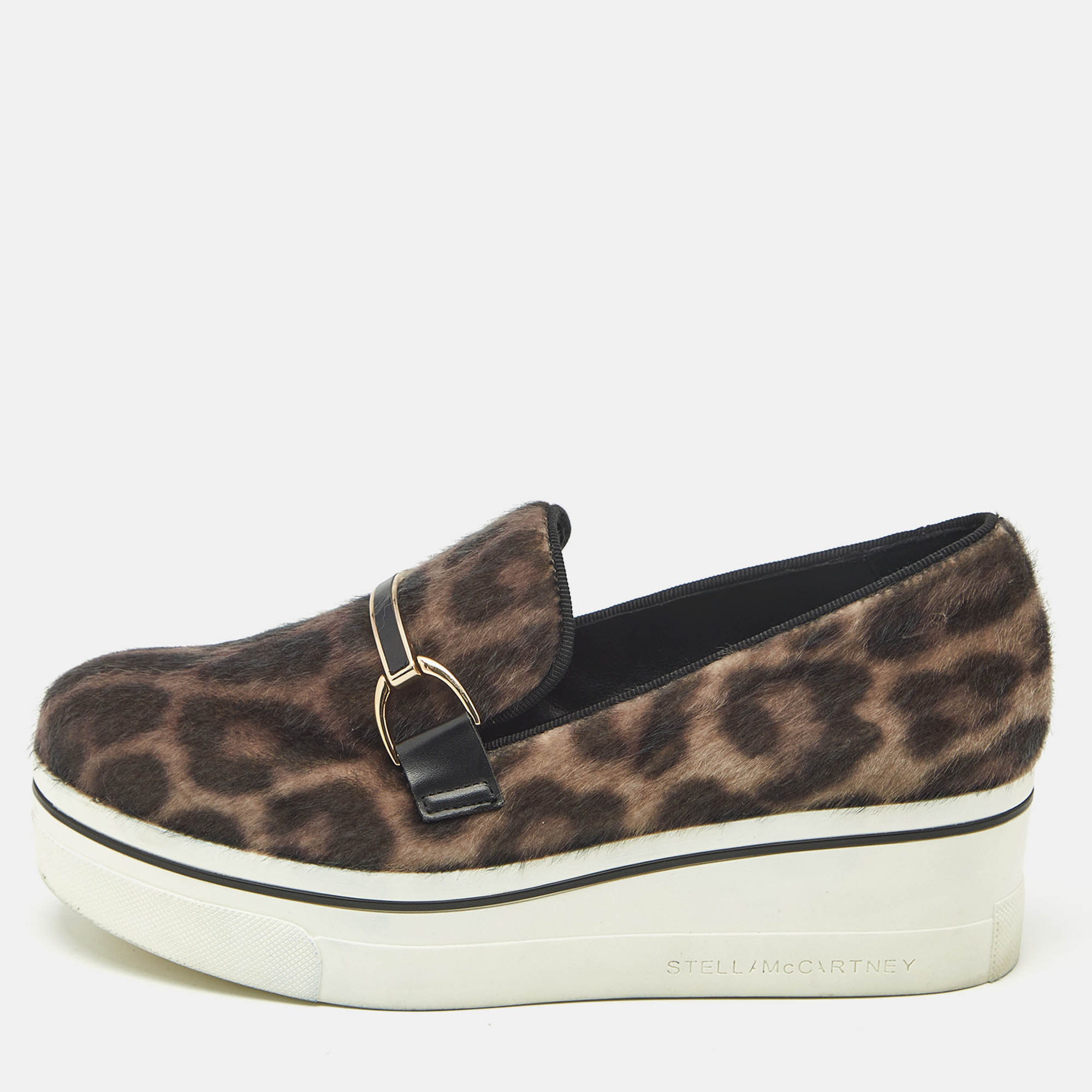 

Stella McCartney Two Tone Leopard Print Calf Hair and Leather Binx Derby Sneakers Size, Brown