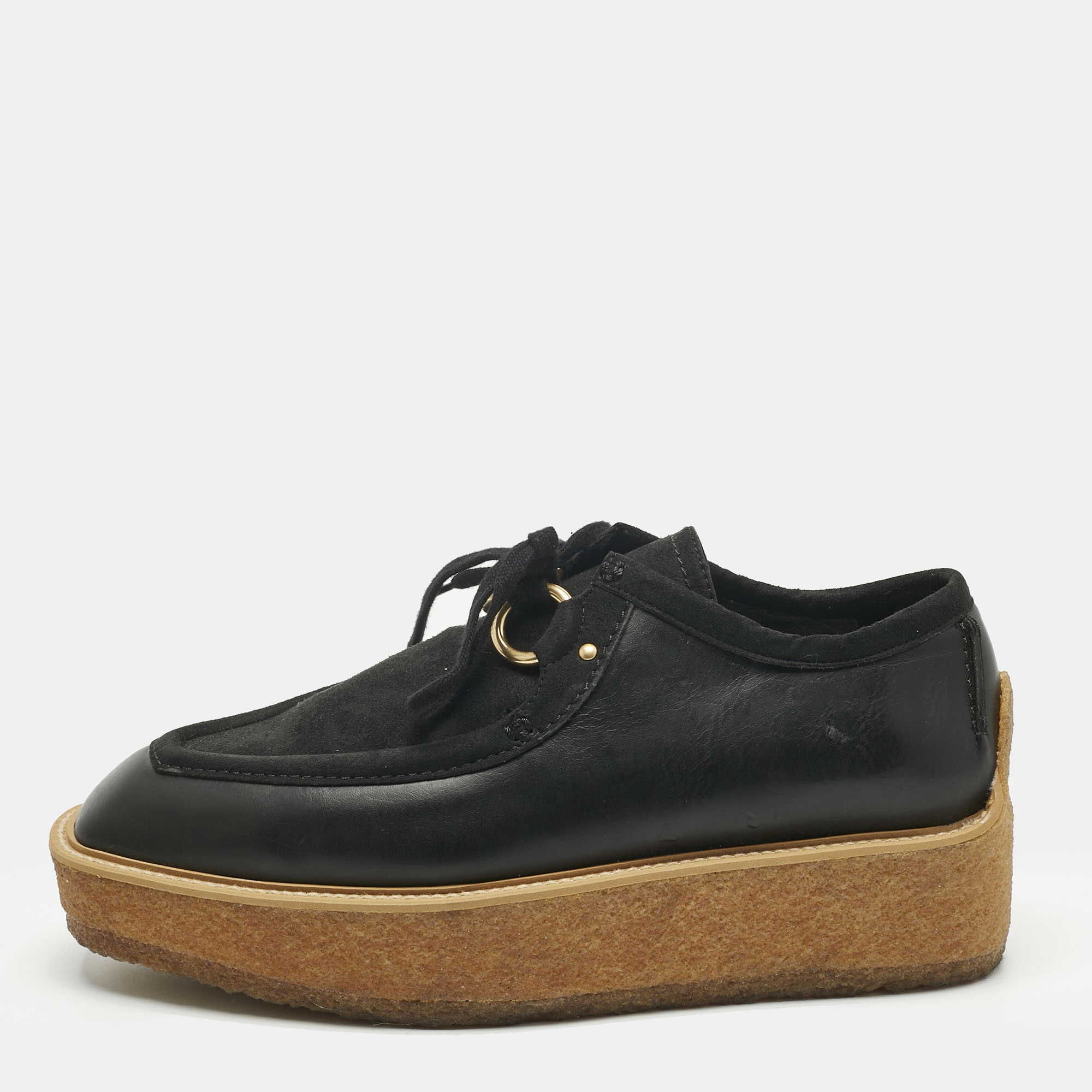 Pre-owned Stella Mccartney Black Faux Suede And Faux Leather Brody Derby Size 36