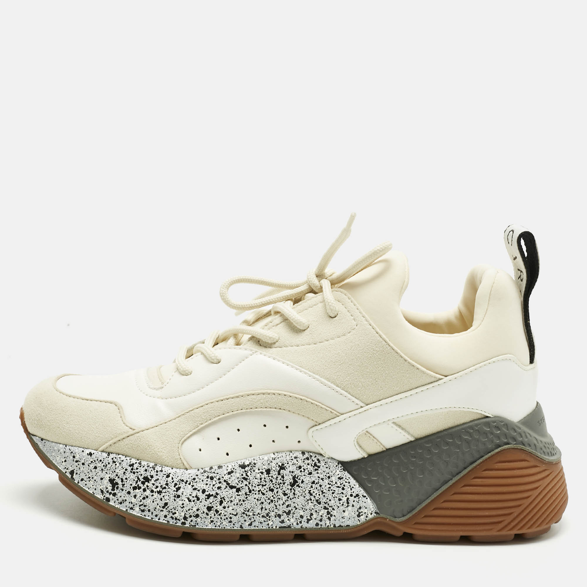 

Stella McCartney White/Cream Faux Leather and Faux Suede Eclypse Sneakers Size