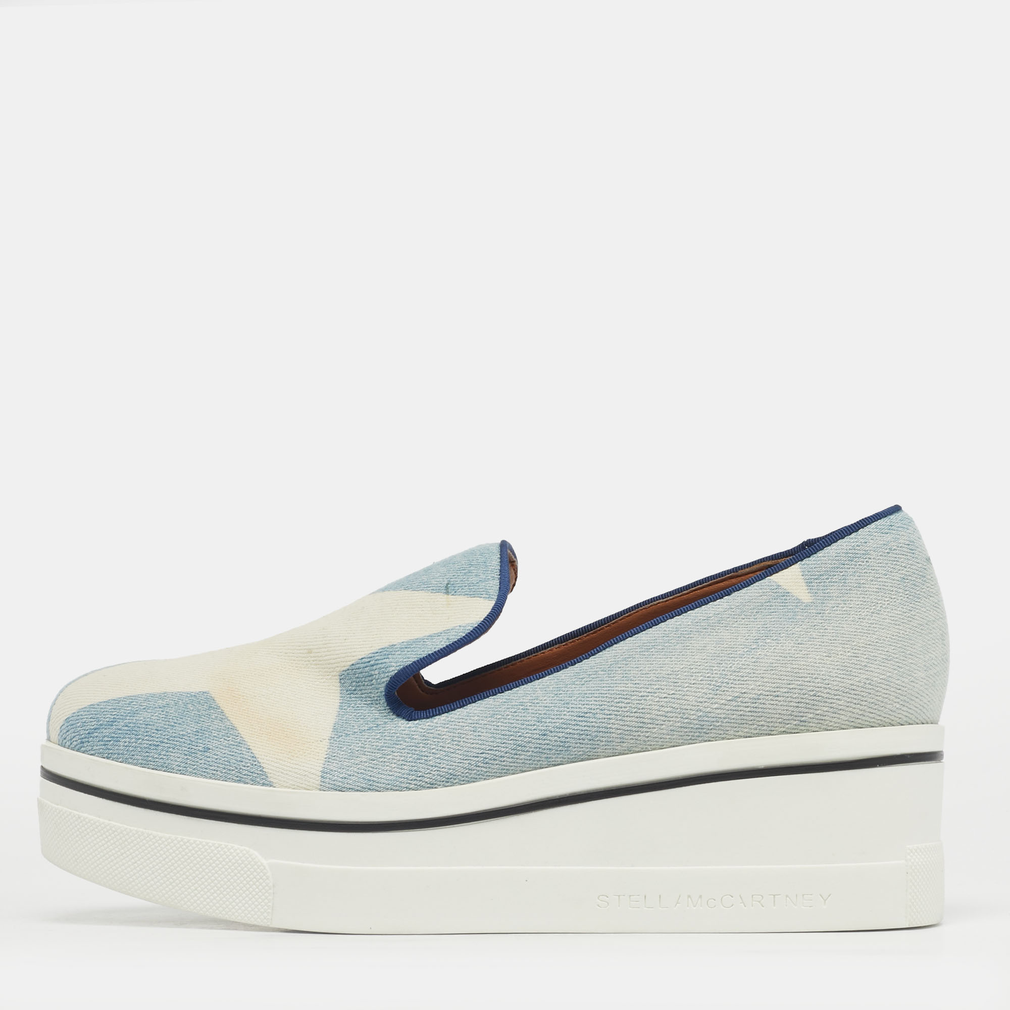 Pre-owned Stella Mccartney Blue/cream Denim Binx Slip On Sneakers Size 36