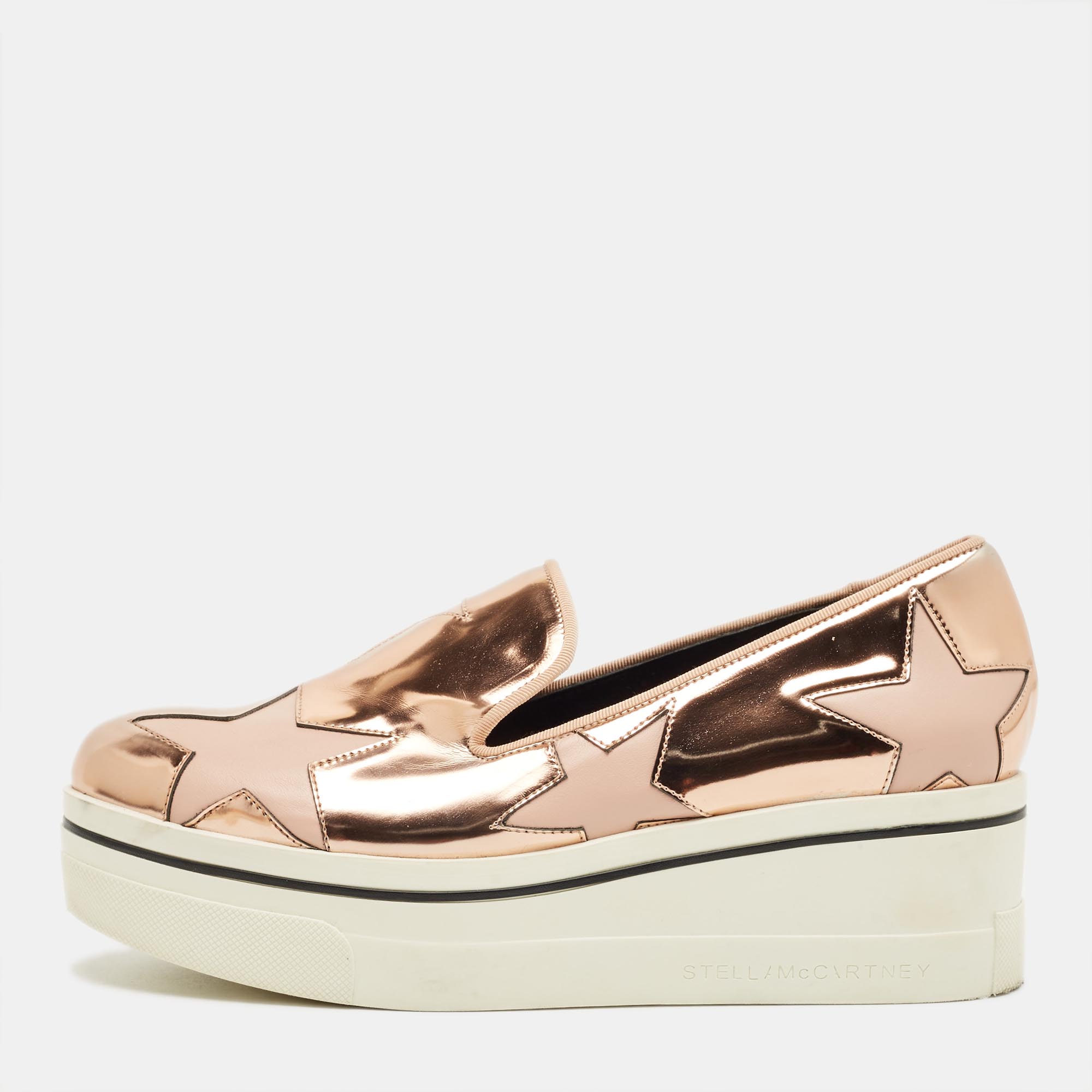 

Stella McCartney Metallic Rose Gold Faux Leather Binx Slip On Sneakers Size