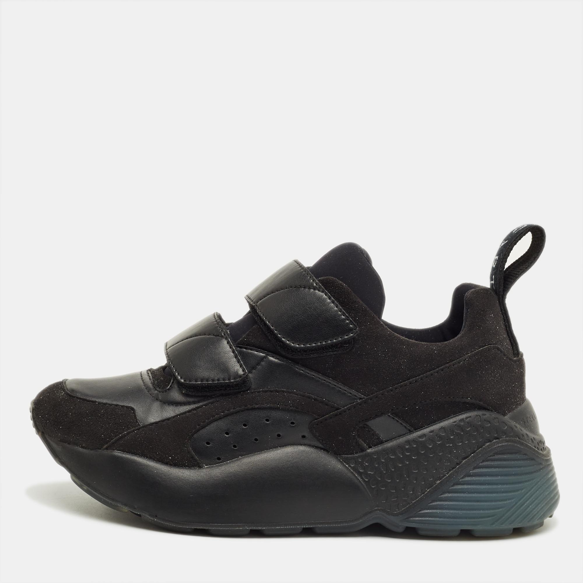 Pre-owned Stella Mccartney Black Faux Leather And Faux Suede Eclypse Low Top Sneakers Size 35.5