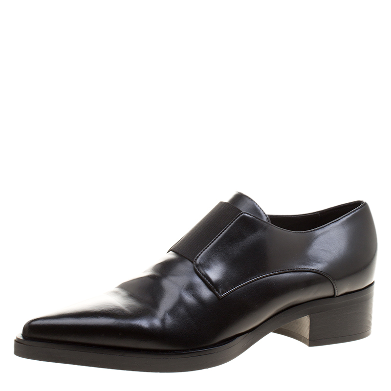 Stella McCartney Black Faux Leather Frankie Pointed Toe Elastic Detail Loafers Size 38