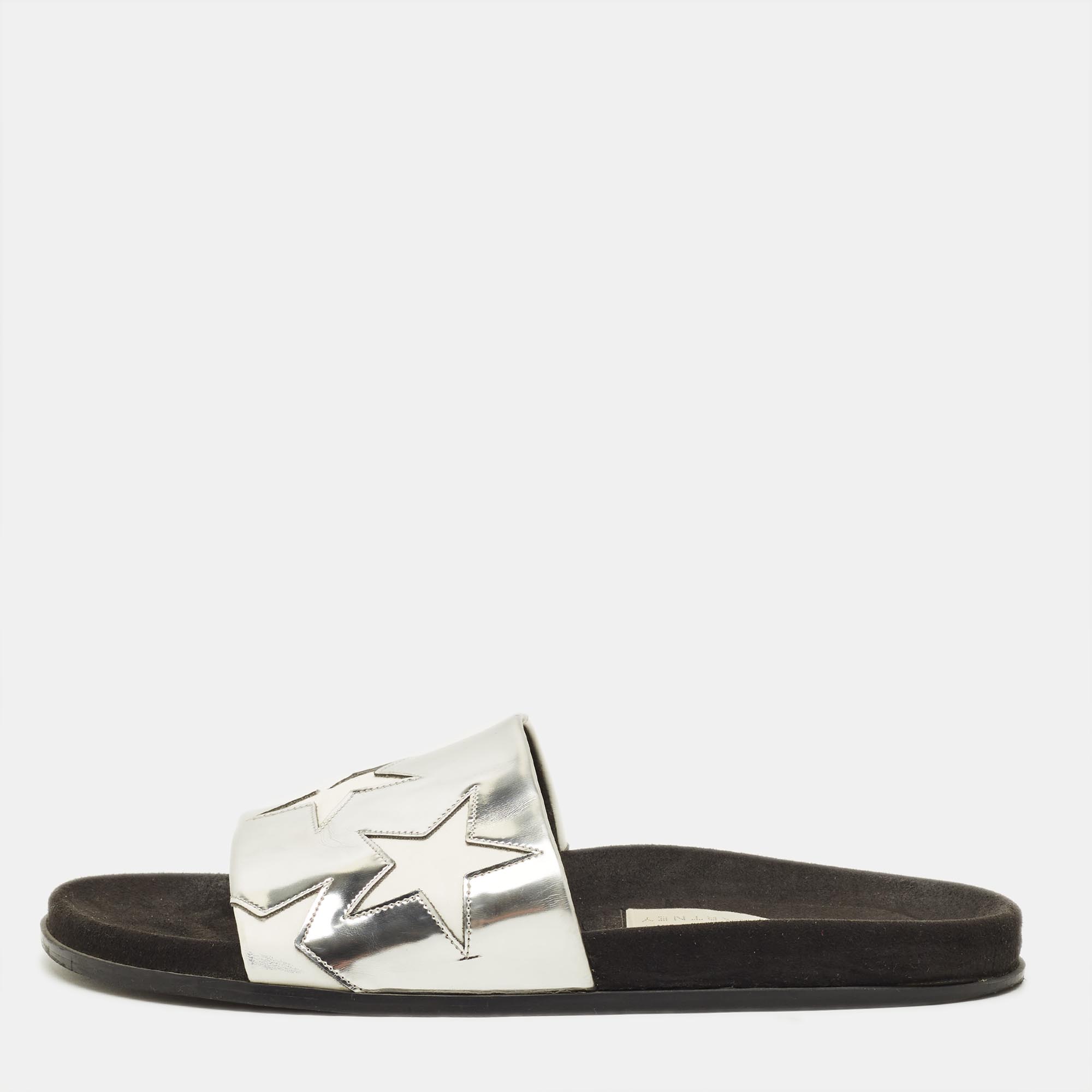 

Stella McCartney Size  Silver/White Faux Leather Star Flat Slides