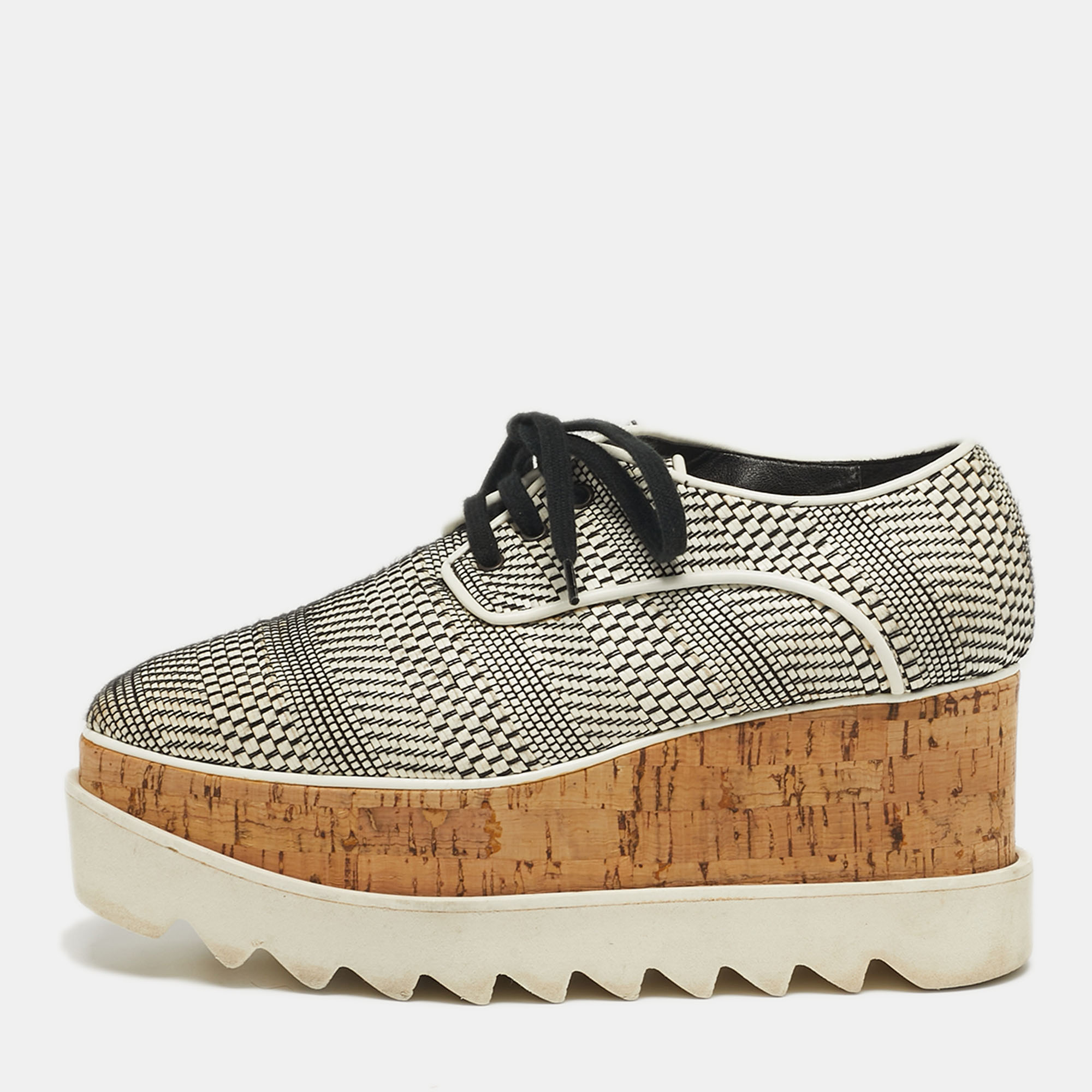 

Stella McCartney Elyse Star Size  White/Black Faux Leather and Mesh Wedge Sneakers