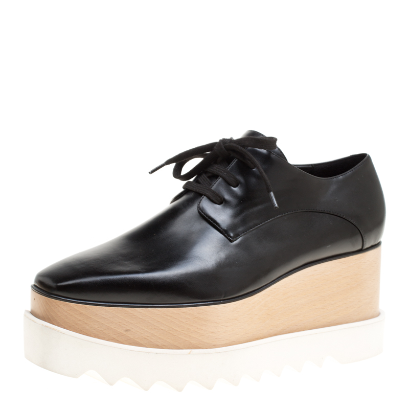 Pre Owned حذاء ستيلا مكارتني ديربي أليس  بنعل سميك جلد صناعي أسود مقاس 36.5