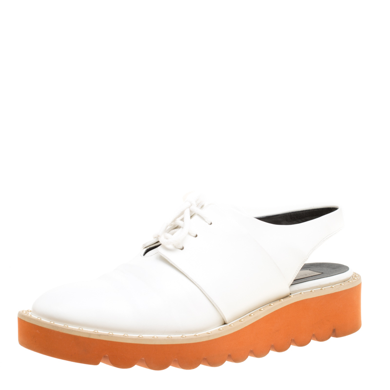 Stella McCartney White Faux Leather Slingback Oxfords Size 39