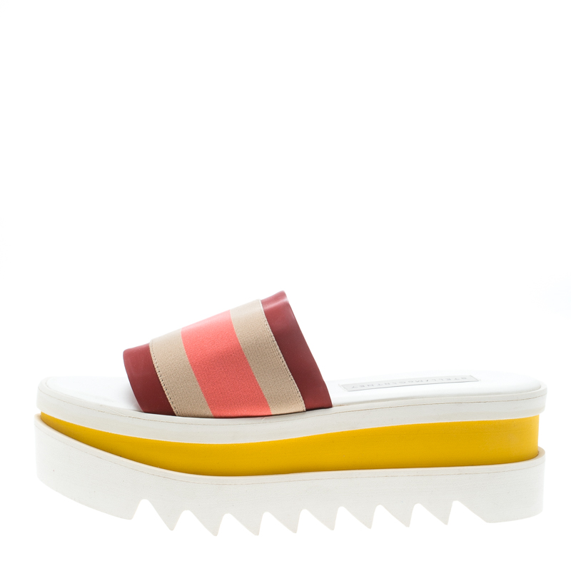 

Stella McCartney Red Color Block Canvas Platform Slides Size