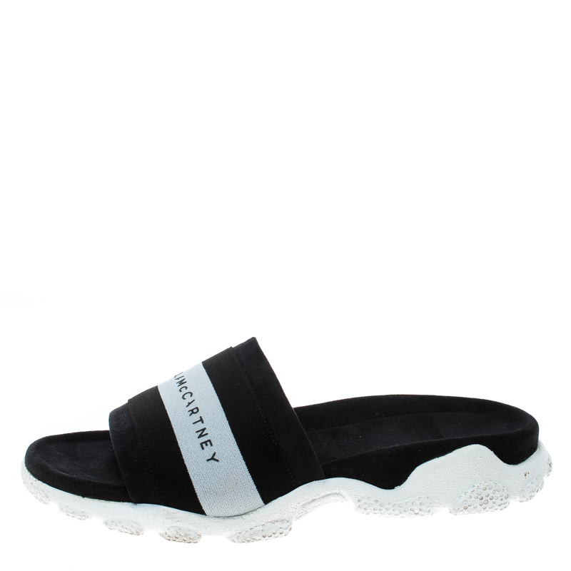 

Stella McCartney Black Faux Suede and Fabric Sporty Slides Size