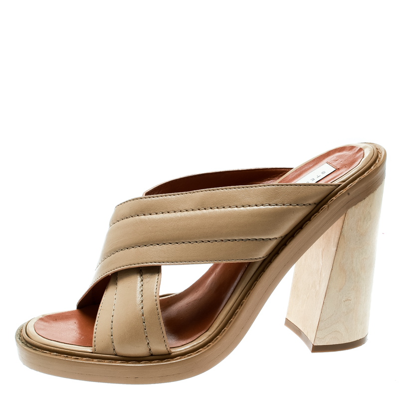 

Stella McCartney Beige Faux Leather Veneer CrissCross Slides