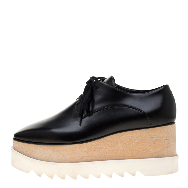 

Stella McCartney Black Faux Leather Elyse Platform Derby Size