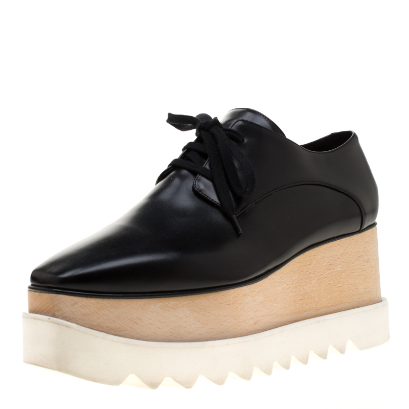 مملوكة مسبقًا Stella McCartney Black Faux Leather Elyse Platform Derby Size 40