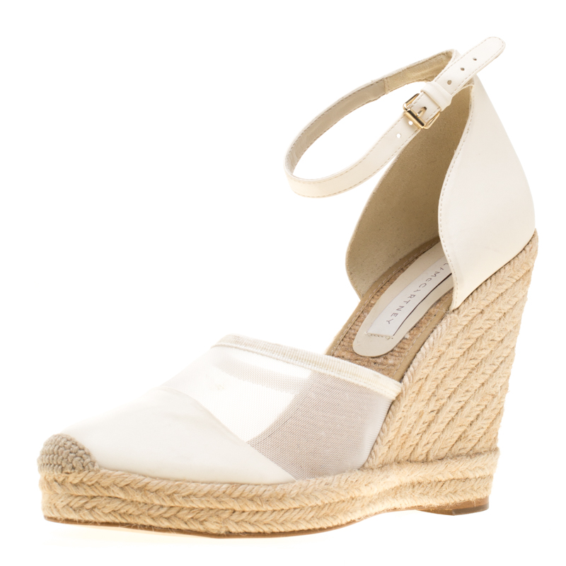 Stella McCartney White Mesh And Faux Leather Espadrille Ankle Strap ...