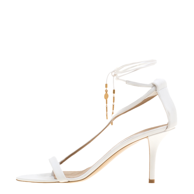 

Stella McCartney White Faux Leather Open Toe T-Strap Sandals Size