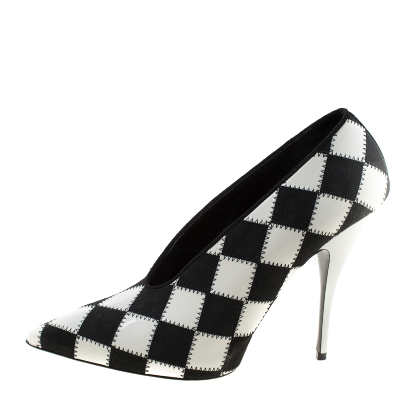 

Stella McCartney Monochrome Checked Faux Leather Pointed Toe Pumps Size, Black