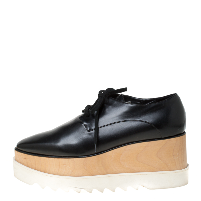 

Stella McCartney Black Faux Leather Elyse Platform Derby Size