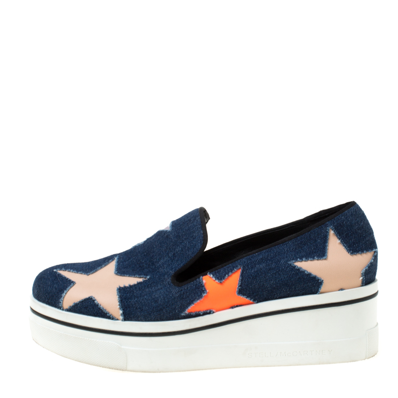

Stella McCartney Blue Denim Star Slip On Sneakers Size