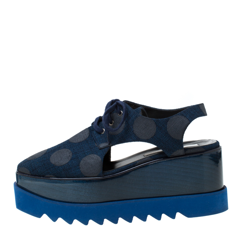 

Stella McCartney Blue Canvas Elyse Cut Out Derby Size