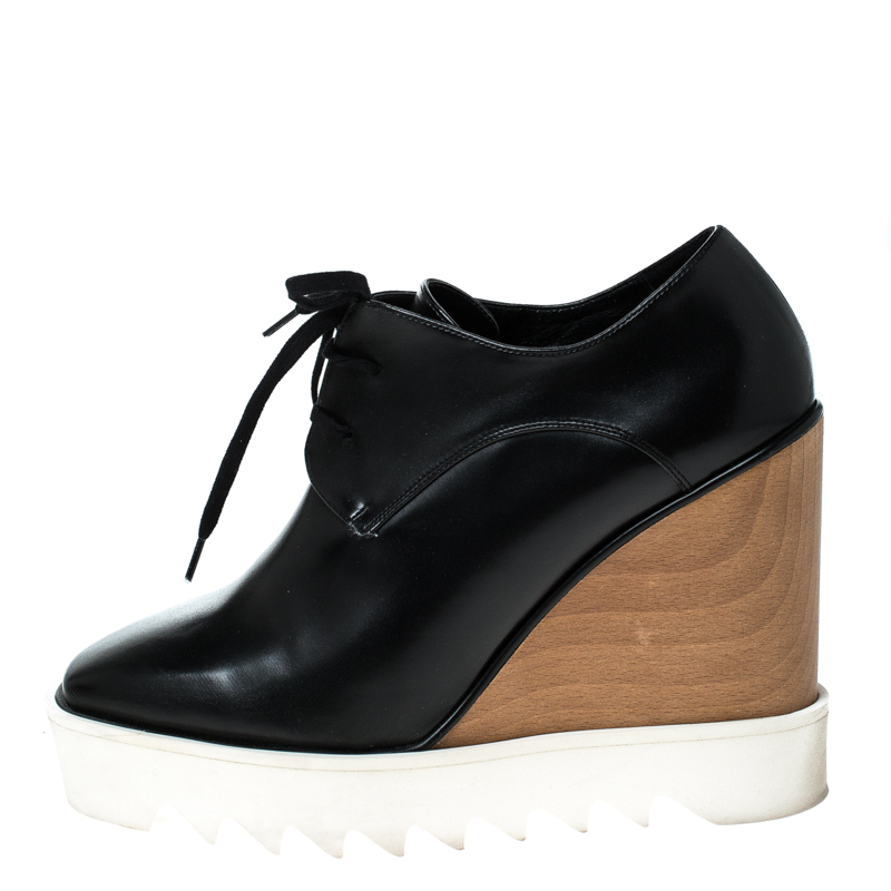 

Stella McCartney Black Faux Leather Elyse Platform Derby Size