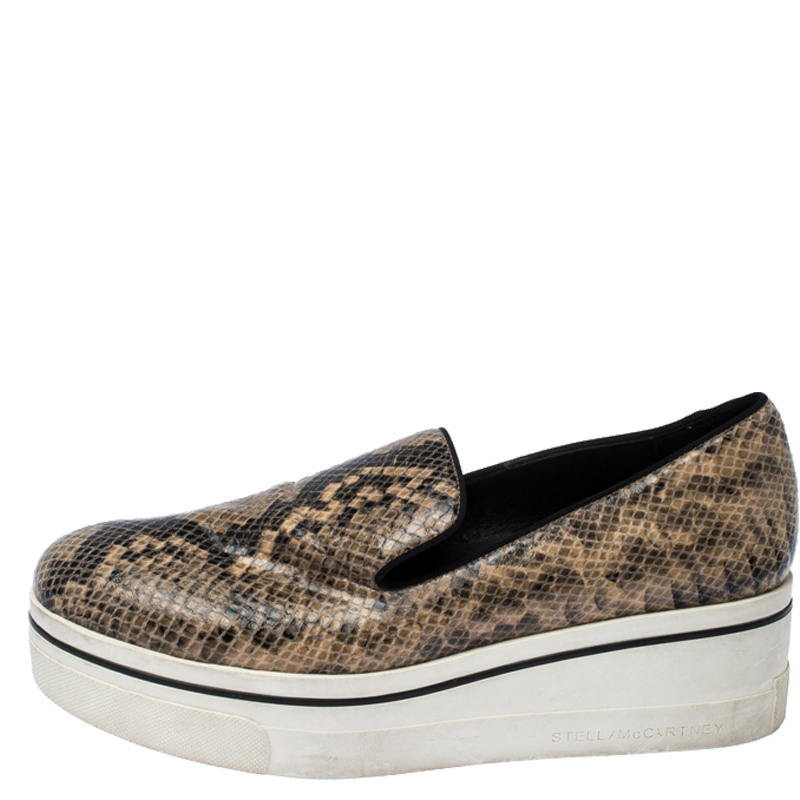 

Stella McCartney Beige Faux Python Platform Slip On Sneakers Size