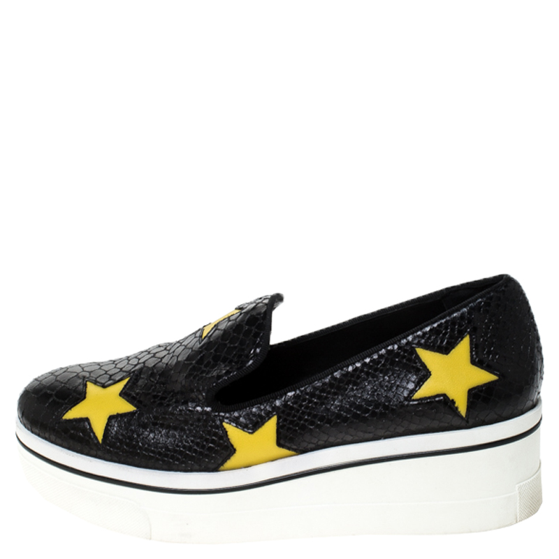 

Stella McCartney Python Embossed Faux Leather Binx Star Platform Slip On Sneakers Size, Black