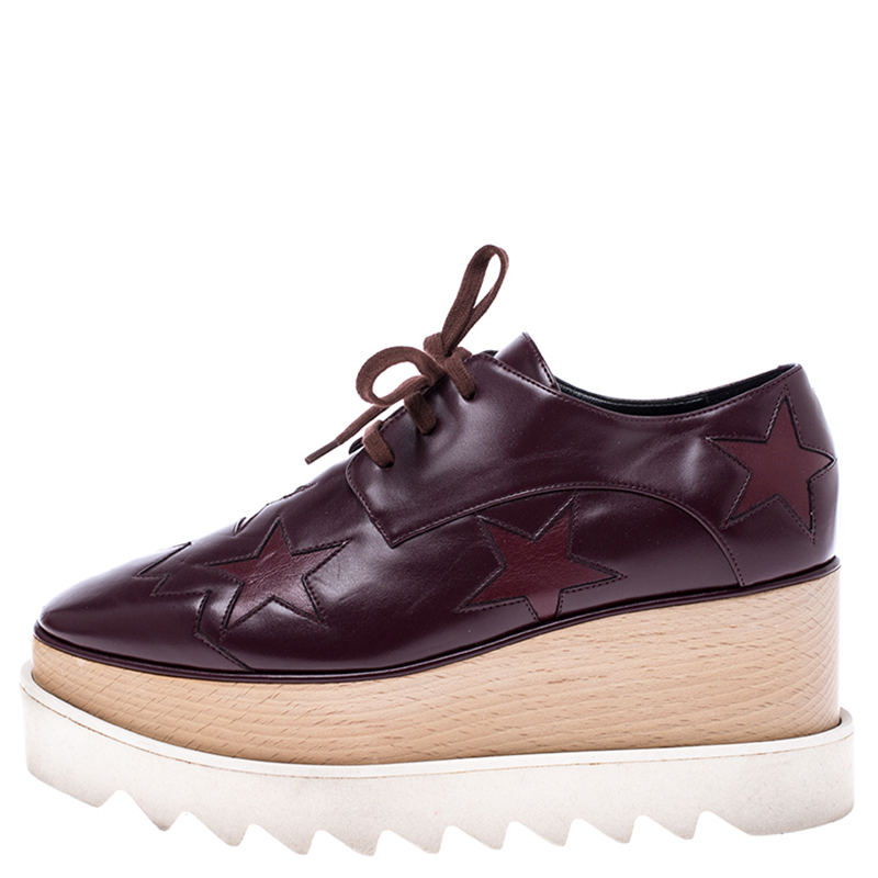 

Stella McCartney Burgundy Faux Leather Elyse Star Platform Derby Size