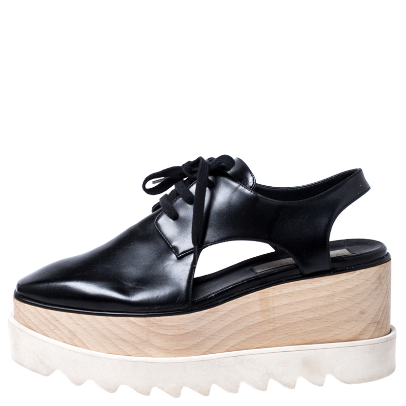 

Stella McCartney Black Faux Leather Elyse Cutout Platform Derby Size