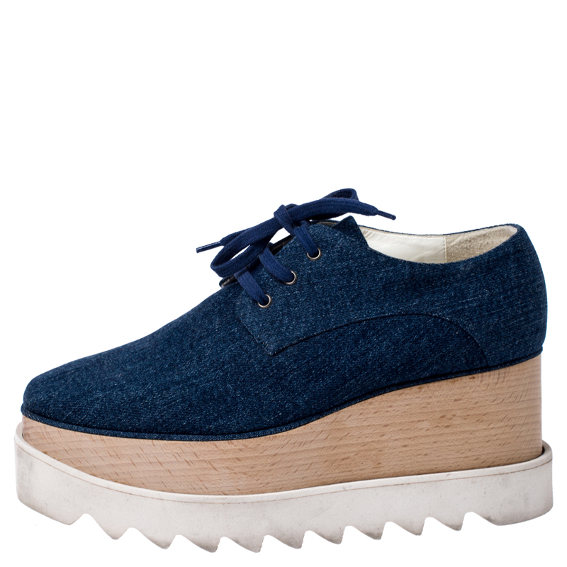 

Stella McCartney Blue Denim Fabric Elyse Platform Derby Size
