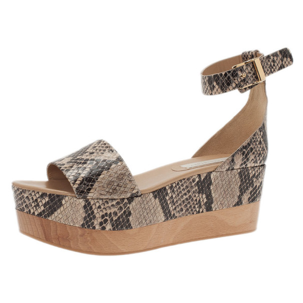 مملوكة مسبقًا Stella McCartney Beige Faux Python Ankle Strap Wedges Size 41
