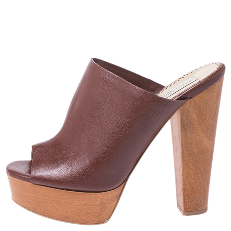 

Stella McCartney Brown Faux Leather Wooden Block Heel Platform Mules Size