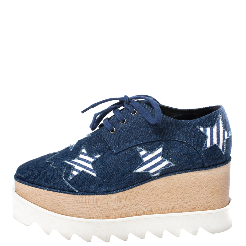

Stella McCartney Blue Denim Elyse Star Platform Derby Size