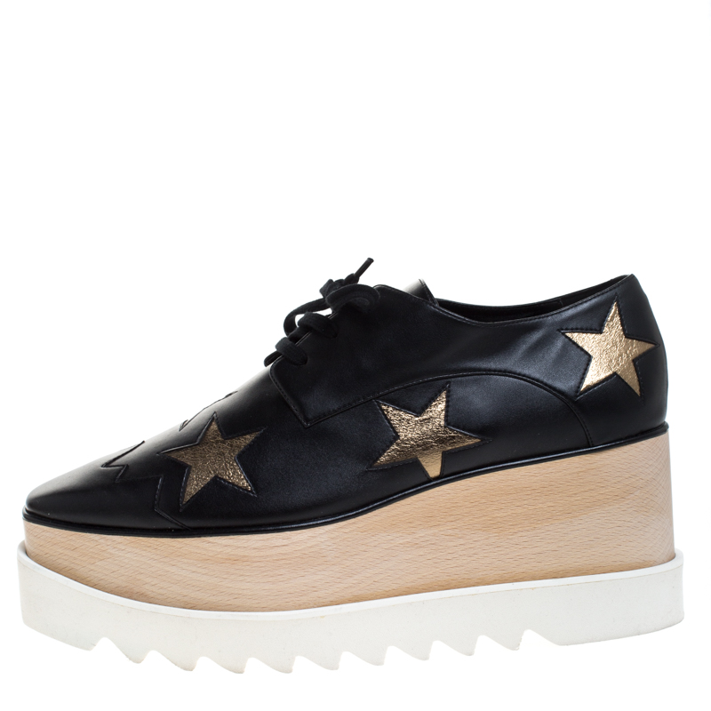 

Stella McCartney Black Faux Leather Elyse Star Platform Derby Size
