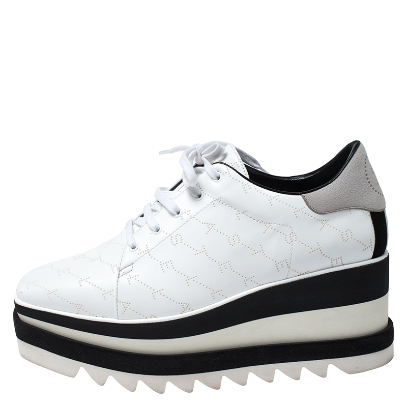 

Stella McCartney White Perforated Logo Faux Leather Elyse Platform Sneakers Size