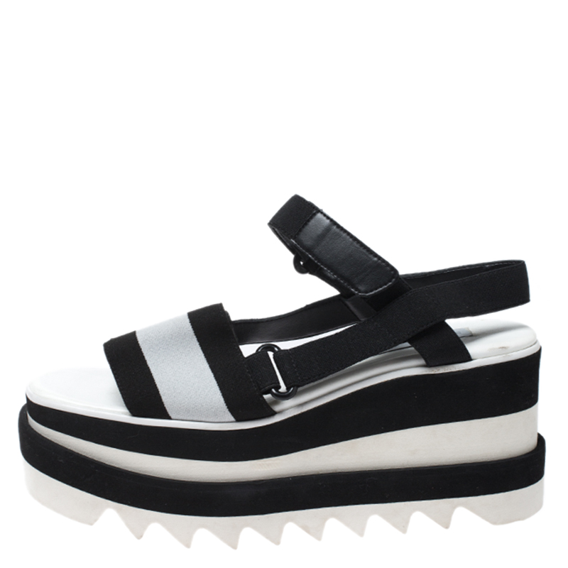 

Stella McCartney Black/White Fabric Sneak Elyse Platform Sandals Size