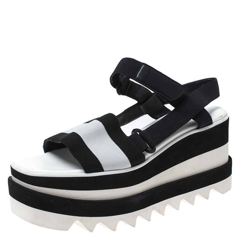 black and white platform sandals