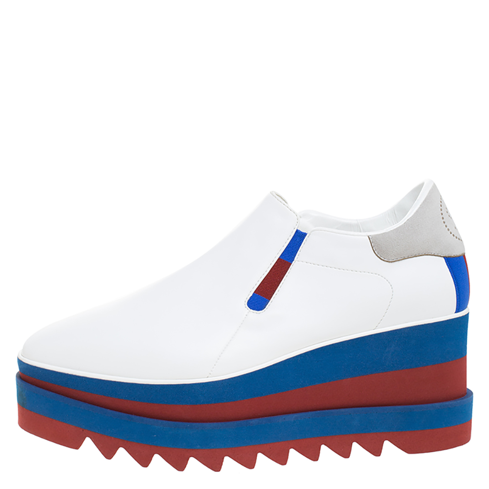 

Stella McCartney White Faux Leather Elyse Platform Slip On Sneakers Size