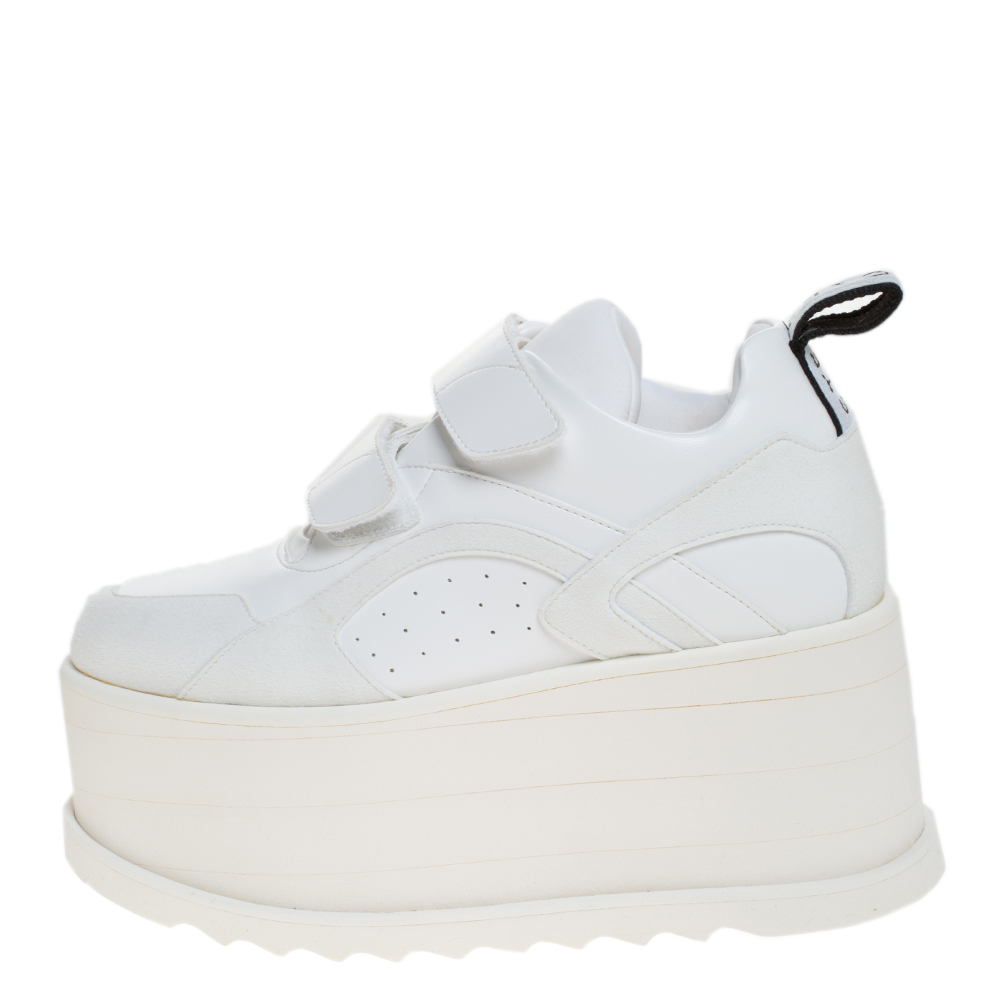 

Stella McCartney White Faux Leather And Faux Suede Turbo Eclypse Platform Sneakers Size