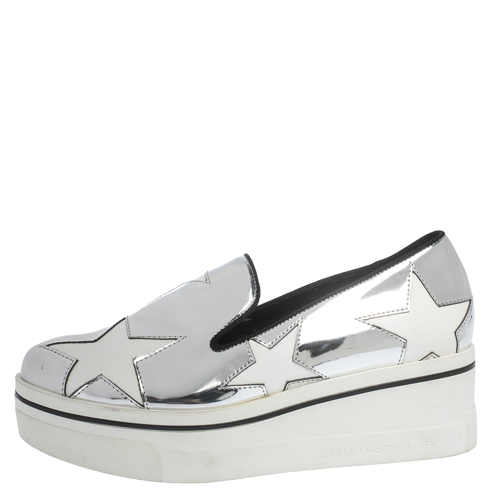 

Stella McCartney Metallic Silver White Star Platform Binx Sneakers Size