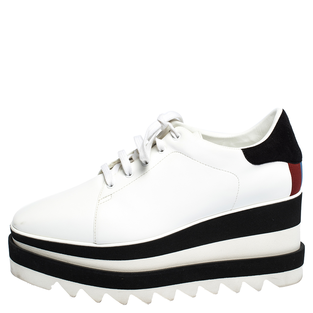 

Stella McCartney White Faux Leather Elyse Platform Derby Size