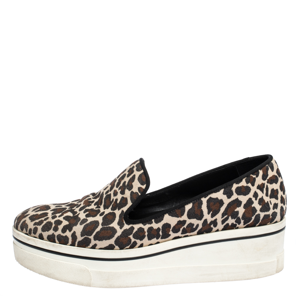 

Stella McCartney Multicolor Leopard Print Canvas Platform Slip On Sneakers Size