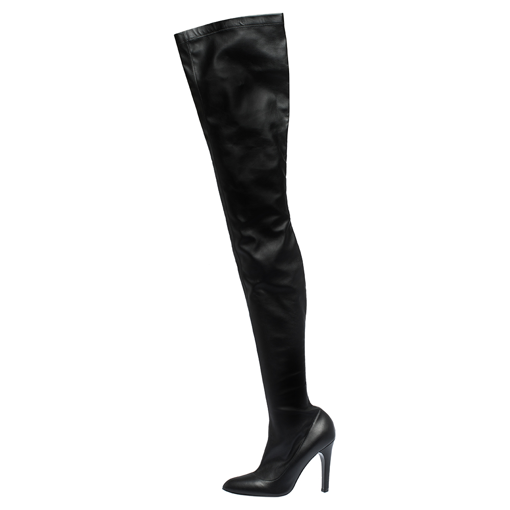 

Stella McCartney Black Faux Leather Over the Knee Boots Size