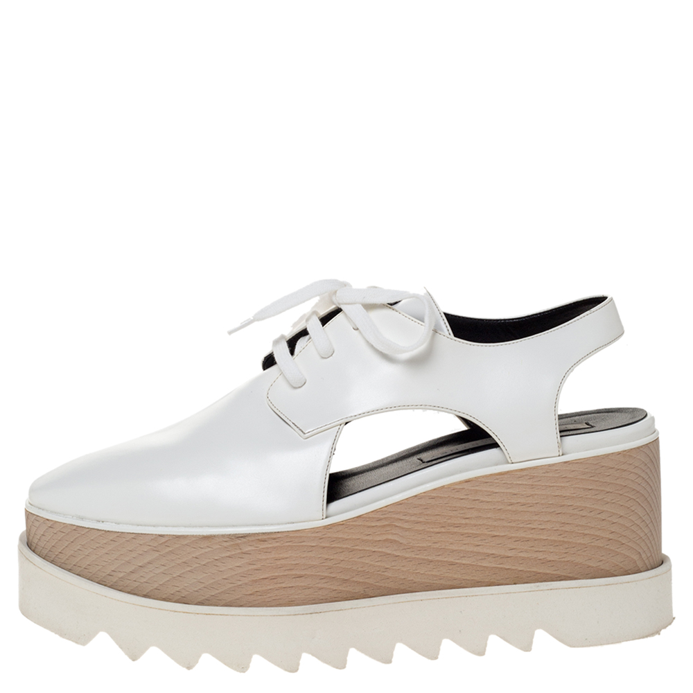 

Stella McCartney White Faux Leather Elyse Cut Out Platform Sneakers Size