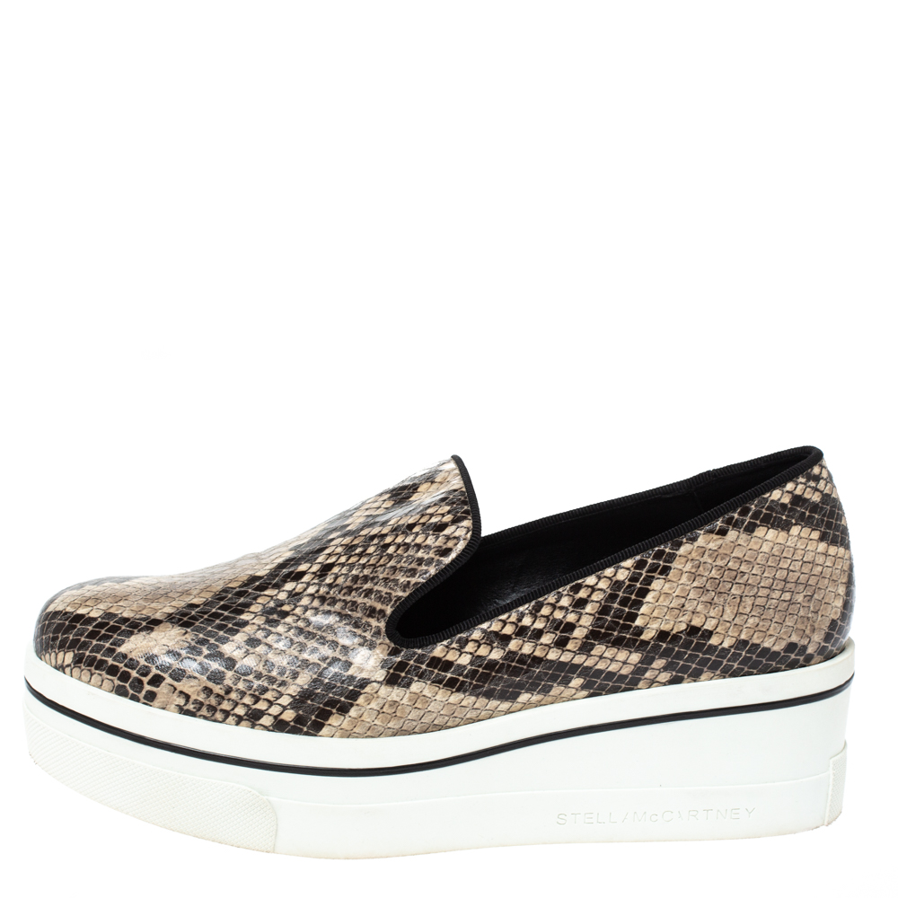 

Stella McCartney Brown Faux Python Platform Slip On Sneakers Size