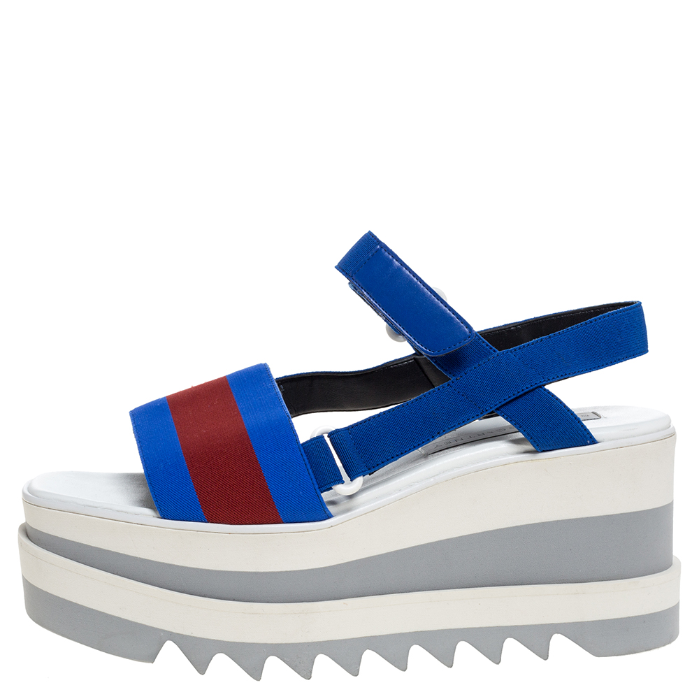 

Stella McCartney Blue/Red Fabric Striped Platform Sandals Size