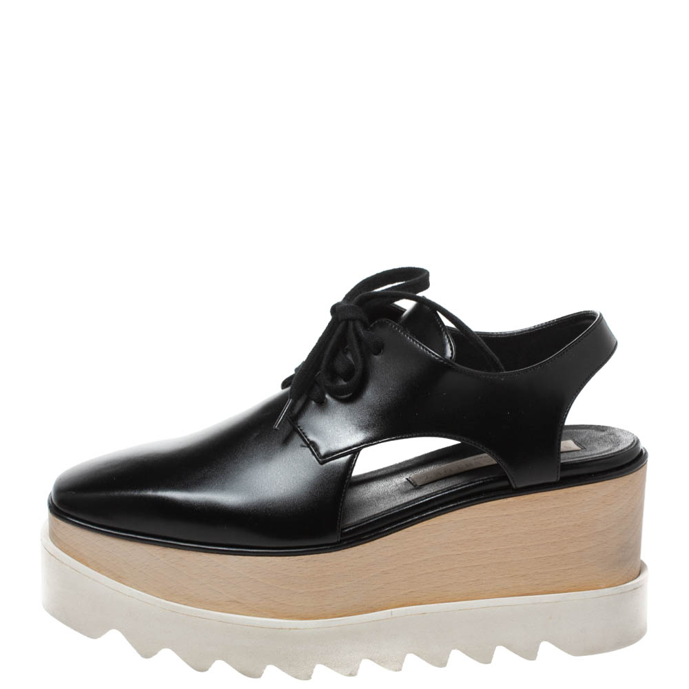 

Stella McCartney Black Faux Leather Elyse Cutout Platform Derby Size