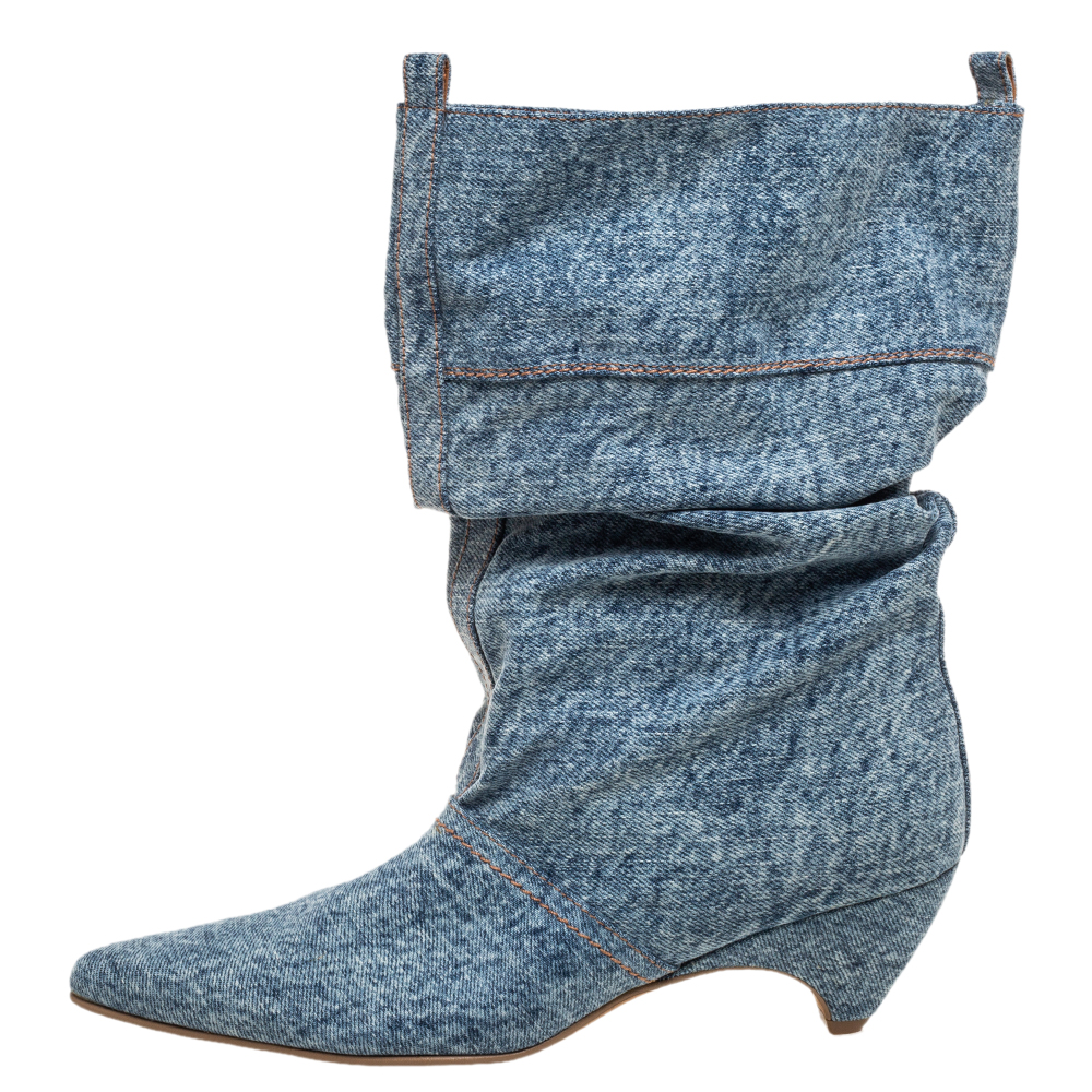 

Stella McCartney Blue Crease Denim Mid Length Boots Size