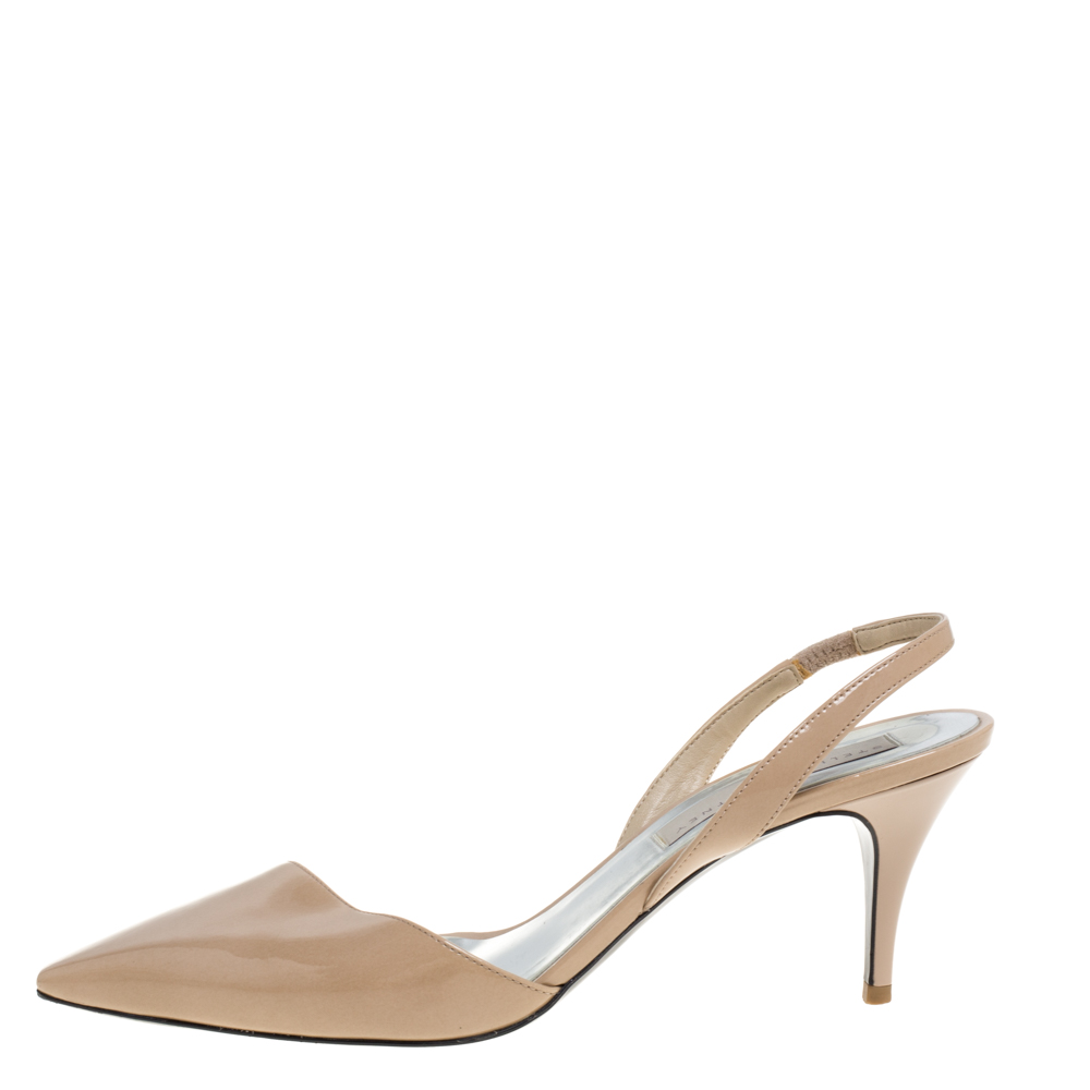 

Stella McCartney Beige Faux Patent Leather Slingback Pumps Size